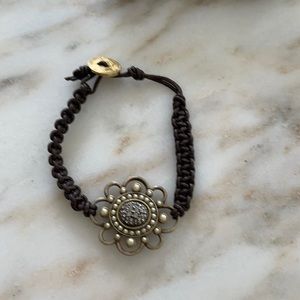 Brown leather flower bracelet conversation piece